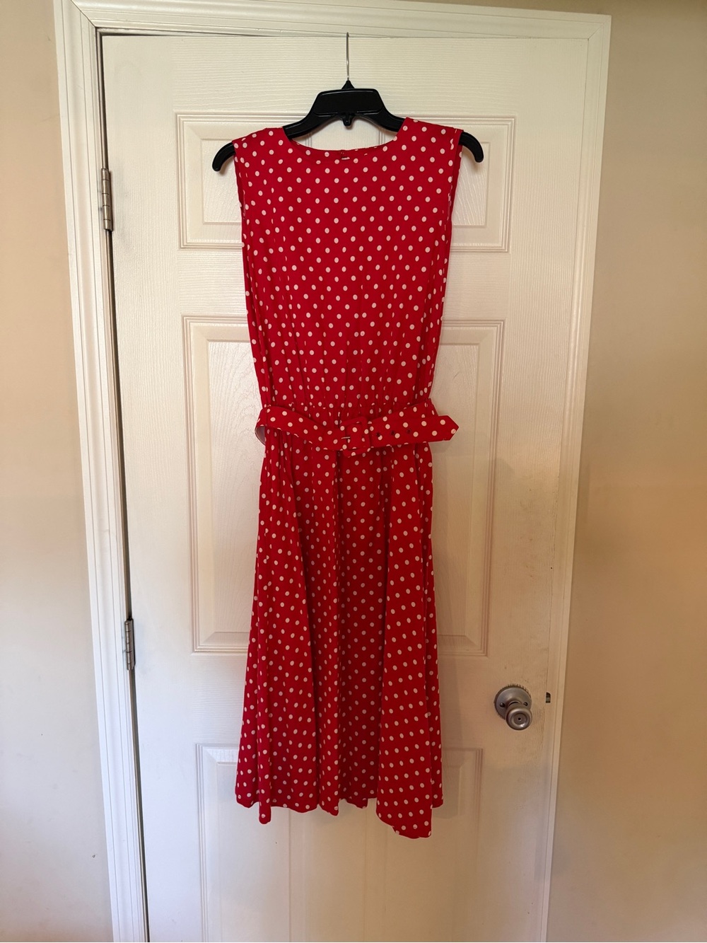 Red Polka Dot Midi Dress - Classic Sleeveless Style